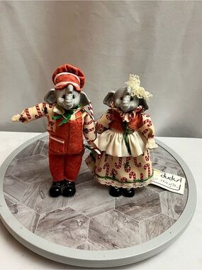 Just Ducky And Friends Christmas Elephant Couple Candy Cane Set Vintage 1980